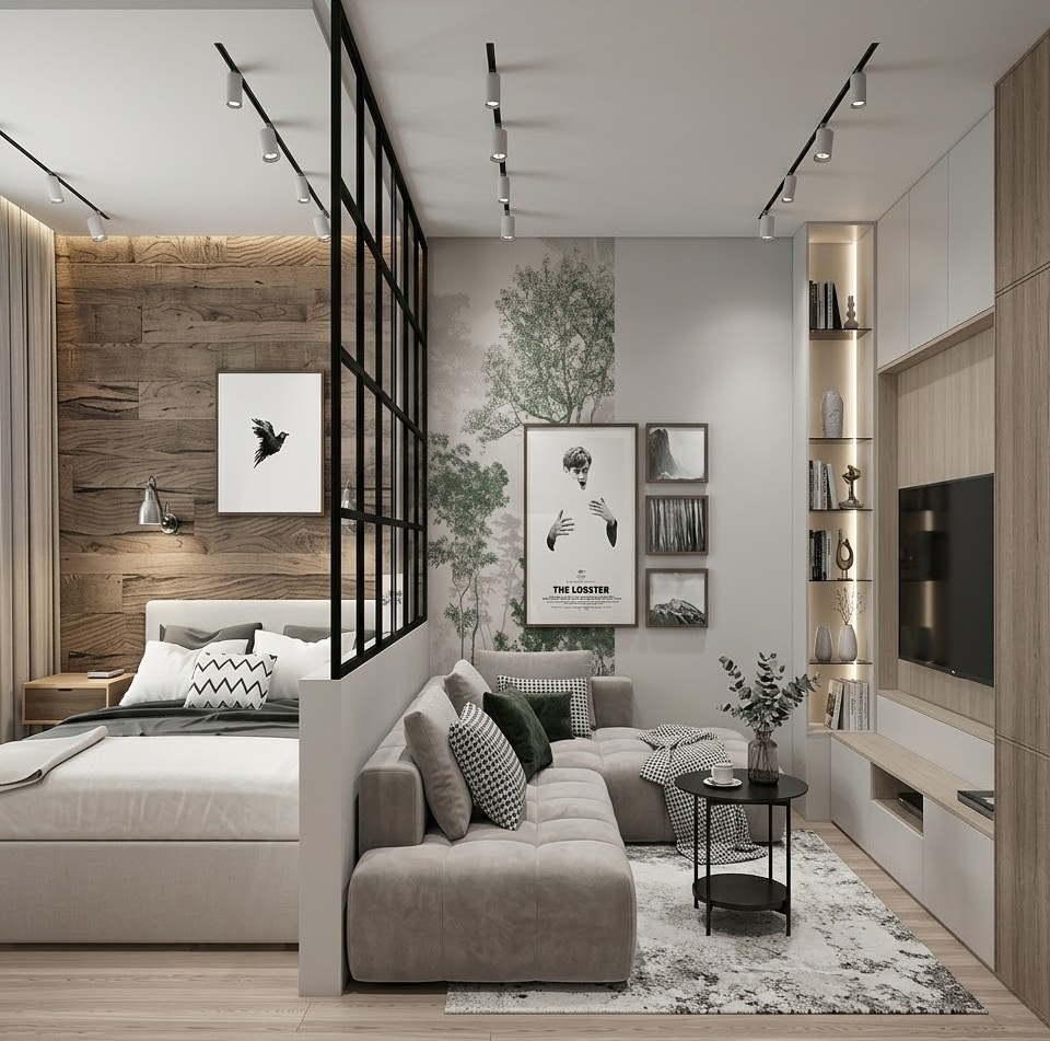 Пример интерьера 2 из статьи "Как сделать однокомнатную квартиру просторнее — 10 безотказных дизайн-хаков"