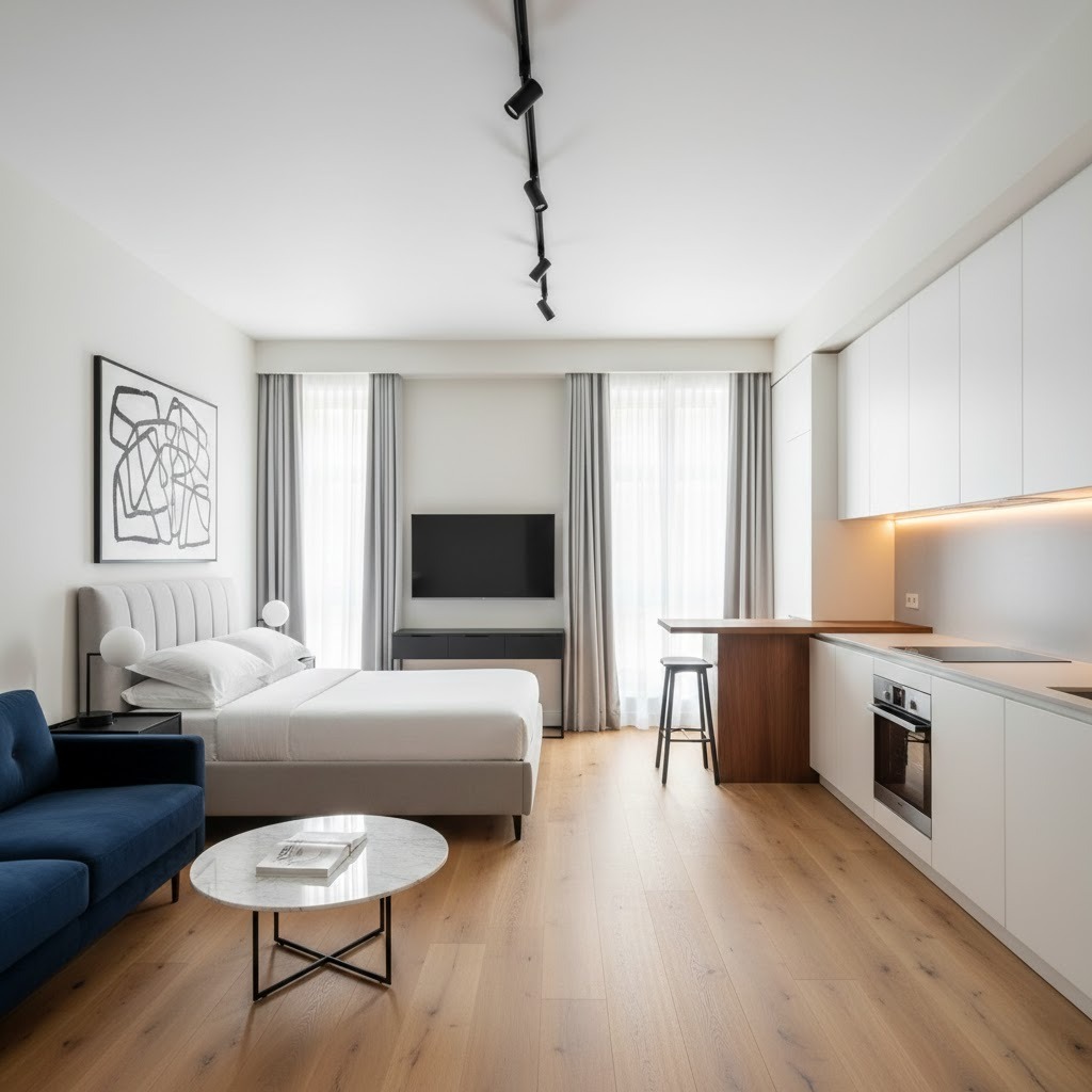 Пример интерьера 1 из статьи "Планировка студии от 20 до 30 м² — зонирование, эргономика и советы архитектора"