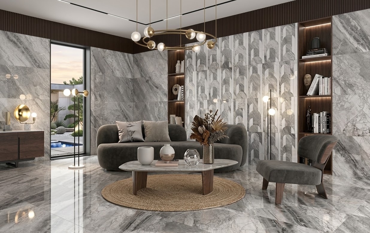 Пример интерьера 3 из статьи "Крупноформатный керамогранит в интерьере — 6 вдохновляющих идей и советы по дизайну"