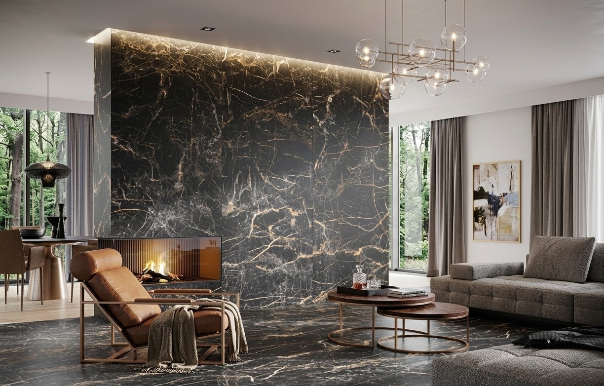 Пример интерьера 4 из статьи "Крупноформатный керамогранит в интерьере — 6 вдохновляющих идей и советы по дизайну"