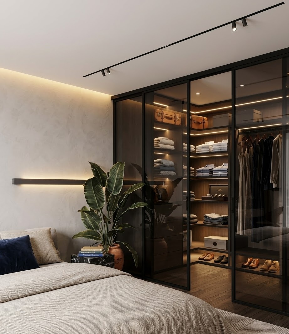 Пример интерьера 3 из статьи "Как правильно организовать подсветку в шкафах и гардеробных"