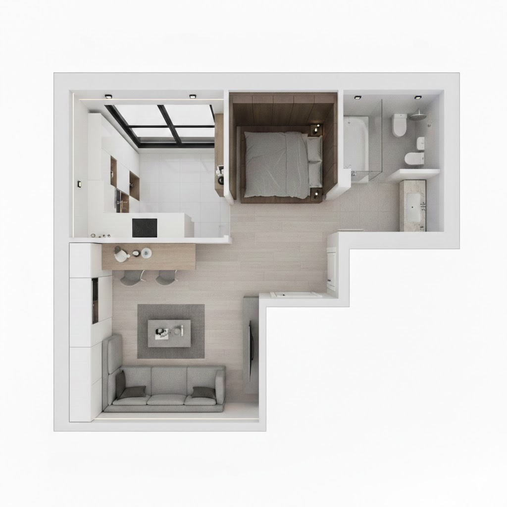 Планировка студии от 20 до 30 м² — зонирование, эргономика и советы архитектора