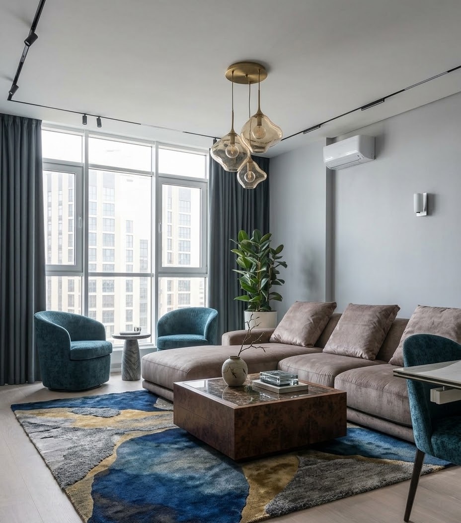 Пример интерьера 2 из статьи "Ковры в современном интерьере — пережиток прошлого или главный тренд?"