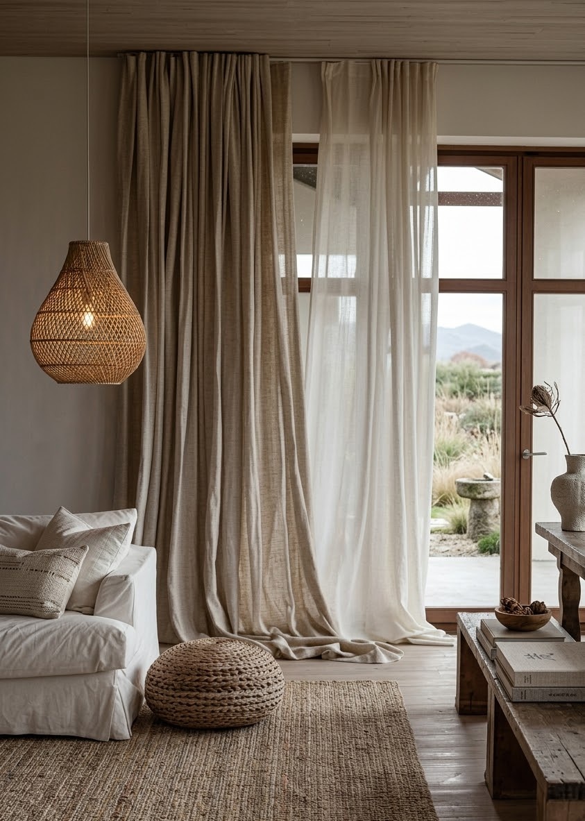 Пример интерьера 2 из статьи "Льняные шторы в интерьере — благородная простота и экологичный тренд"